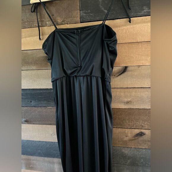 Vintage 70s Union Made Black Disco Jumpsuit Adjustable Straps Zip Back - Picture 13 of 14
